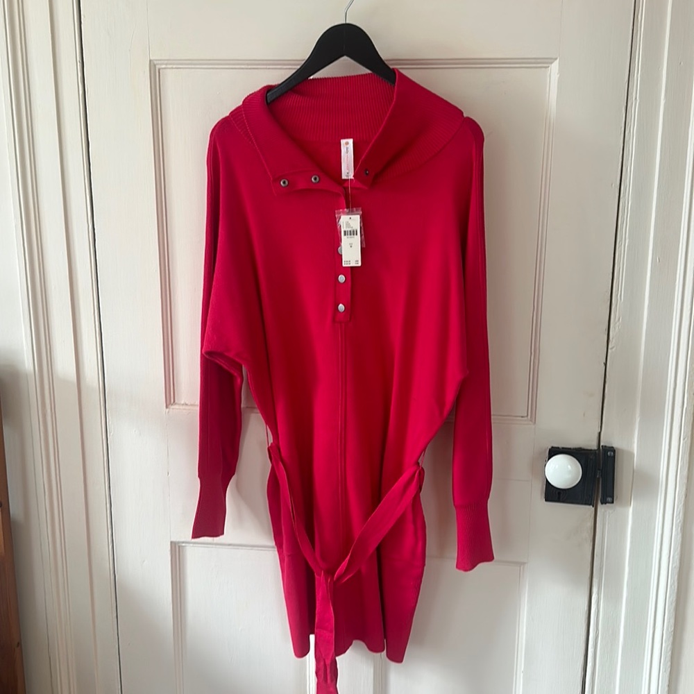 Red Belted Hooded Women's Sweater